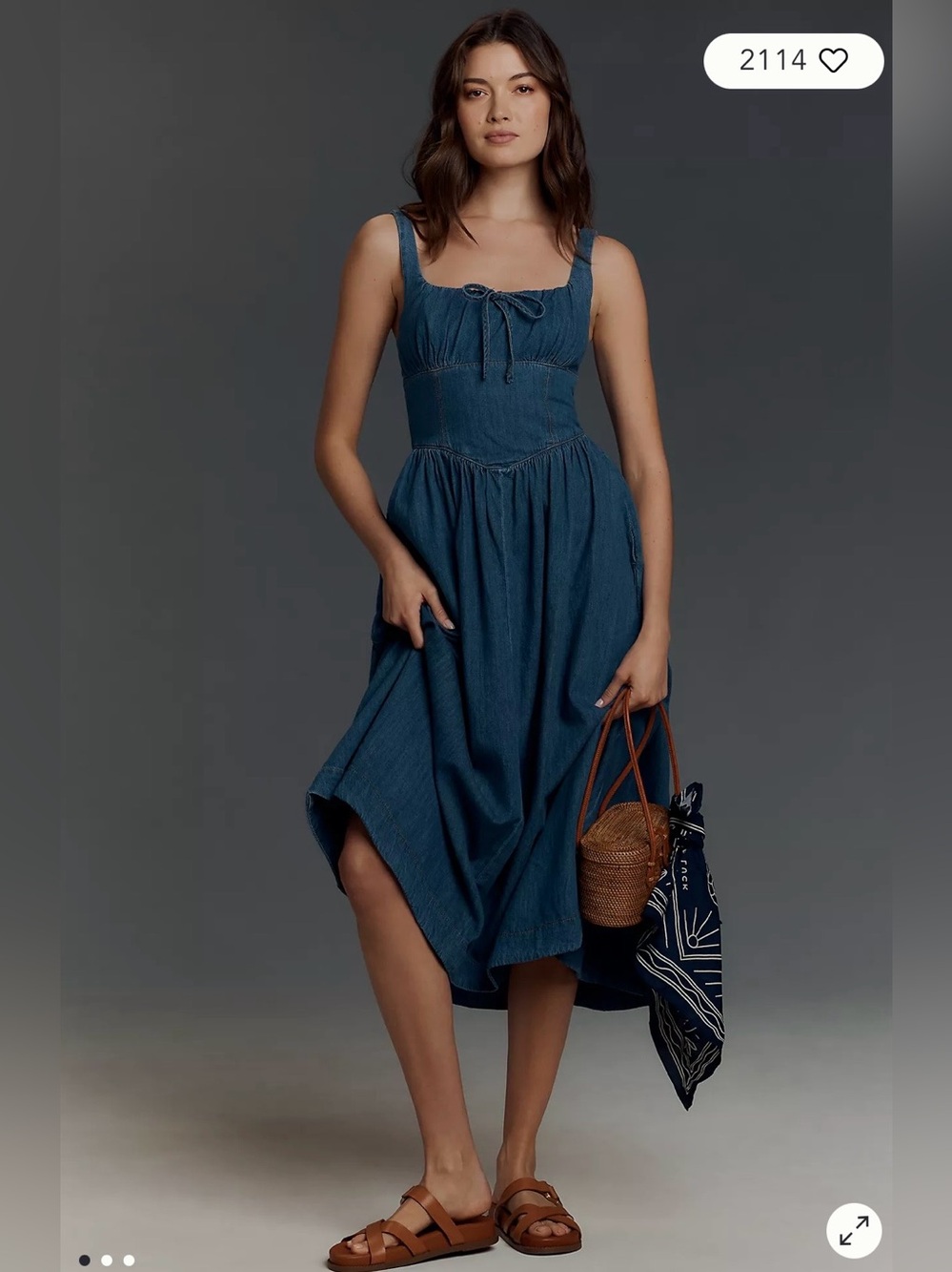 Reformation Blue Sleeveless Midi Dress with Tie Neck